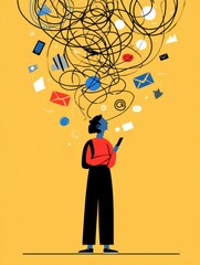 Aufkleber - Person Surrounded by Notification Icons Representing Digital Overwhelm and Information Overload While Using a Smartphone