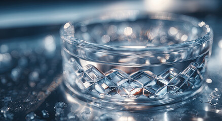 Aufkleber - Elegant Crystal Bowl Close-Up on Wet Surface, Evoking Luxury Lifestyle and Sophistication for Upscale Product Presentation