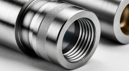 Poster - Close-Up of Metal Pipes with Threads, Showcasing Precision Engineering and Industrial Manufacturing Processes, Ideal for Engineering and Construction