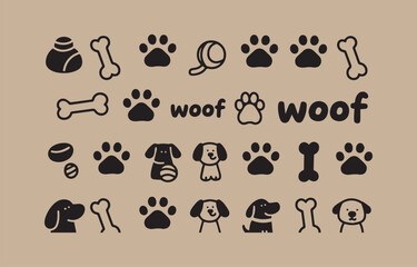 Poster - Dog themed vector pattern featuring cute dogs paw prints bones dog food and toys in a simple modern and minimalist style