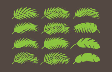 Poster - Assorted Green Palm Leaf Silhouettes on Brown Background Tropical Plant Fronds for Summer Vacation Beach Spa and Nature Inspired Designs