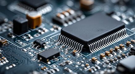 Leinwandbilder - Close-Up of a Computer Chip on a Circuit Board, Illustrating Technological Advancement and Digital Transformation in Modern Electronics