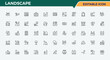 © Cats2udio - Landscape icon set. Minimalist editable vector stroke. Park modern icon set. Contains such symbols as cape, land, building, field, mountain, garden, park and more.