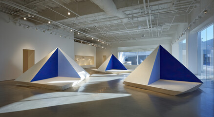 Aufkleber - Geometric Pyramids in Modern Art Gallery Space, Showcasing Creative Expression and Innovative Design for Cultural Enrichment