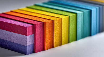 Fototapete - Rainbow Colored Blocks in a Row, Representing Diversity, Inclusion, and a Spectrum of Options