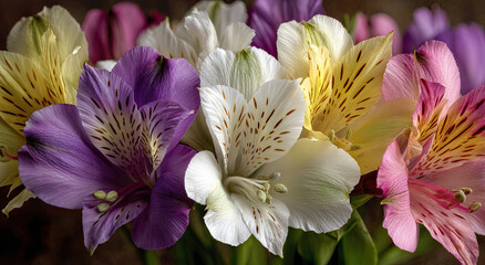 Aufkleber - Colorful Alstroemeria Flowers in Full Bloom, Symbolizing Beauty and Celebration, Perfect for Floral Design and Mother's Day Card