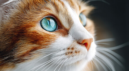 Poster - Close-Up of Ginger Cat With Piercing Blue Eyes, Symbolizing Pet Adoption and Animal Welfare Awareness