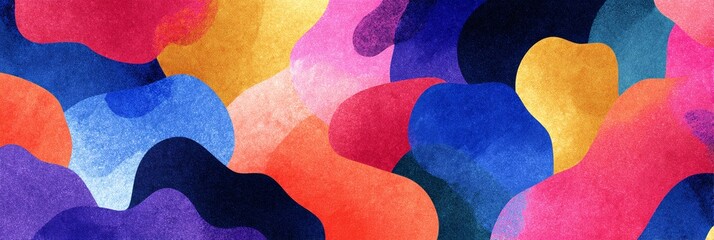 Poster - Colorful painting with many different colors. The colors are blue, red, yellow, and green