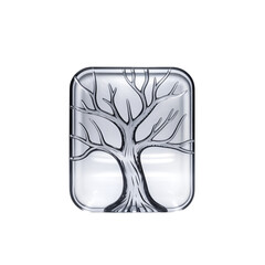 Leinwandbilder - An icy silver tree symbolizing strength in winter encased in a sleek on transparent background