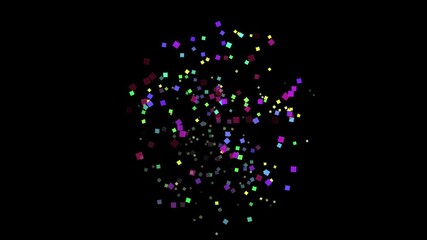 Wall Mural - colorful particle magic effect twirling down sideways cube loop animation video on black background 