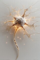 Poster - Golden glowing neuron structure rendered with intricate detail and illumination