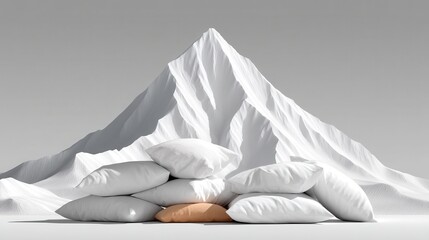 Poster - White layered mountain backdrop with stacked pillows and a central orange pillow