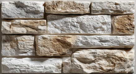 Poster - Close-Up of a Textured Stone Wall with Neutral Colors, Ideal for Construction and Interior Design Projects, Showcasing Material Strength and Durability