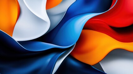 Poster - Swirling forms create a dynamic abstract composition filled with rich colors. The vivid blend of blue, red, orange, and white brings energy and movement to the artistic display.