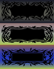 Poster - Three vertical tribal-style vector frames in black with intricate patterns, set on colorful gradient backgrounds. The design uses the popular tattoo-inspired, ornamental graphic style.