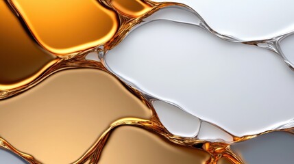 Poster - Flowing textures of amber and clear liquids intertwine in a fluid abstract design, showcasing warm and cool tones that evoke a sense of movement and harmony.