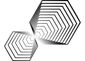 Leinwandbilder - Hexagonal composition. Vector pattern of thin black parallel lines on a white background. Design element in retro style. Modern vector background.