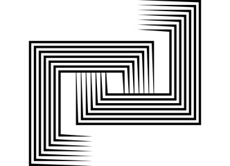 Leinwandbilder - Trendy vector pattern of intertwined rectangular shapes from parallel lines. Black striped design element on white background. For sportswear, interior, wall art. Vector background in retro style.