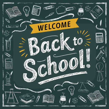 Stylized chalkboard-themed 'Back to School' image.