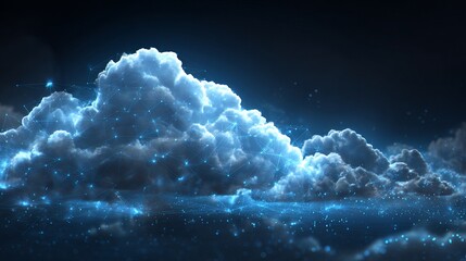 Poster - Abstract Cloud Network Digital Art Glowing Blue Connections Futuristic Technology Background Modern Design Elegant Illustration Dark Sky Illuminated CloudScape Digital   
