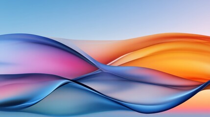 Poster - Colorful waves of orange, pink, and blue create a dynamic abstract display against a clear sky at sunset, evoking tranquility and artistic flow.
