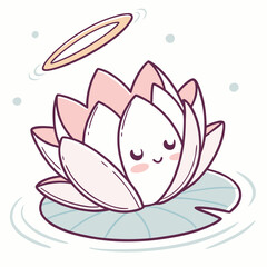 a charming kawaii water lily design featuring a peaceful lotus flower with a halo a perfect scalable