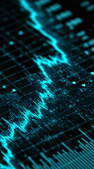 Poster - Abstract cyan digital lines and data points on dark background, visualizing dynamic data flow or stock market trend, representing technology, finance, or progress