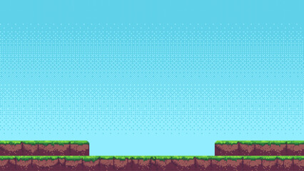 Aufkleber - 8-bit pixel art game level background. side-scrolling game. vector graphics. video game design. 2D retro video game style.