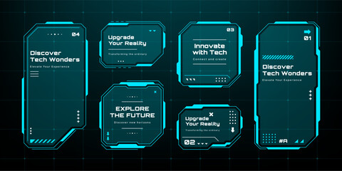 Fototapete - Set of HUD UI element frames. cyberpunk style. Text boxes in abstract tech style. Technology hi-tech design. Modern technology banners. Vector graphics.