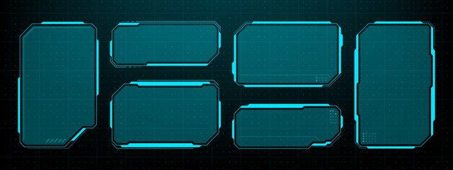 Fototapete - Set of HUD UI element frames. cyberpunk style. Text boxes in abstract tech style. Technology hi-tech design. Modern technology banners. Vector graphics. for a game or web design. 