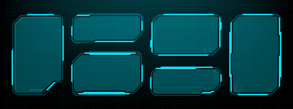 Set of HUD UI element frames. cyberpunk style. Text boxes in abstract tech style. Technology hi-tech design. Modern technology banners. Vector graphics. for a game or web design. 