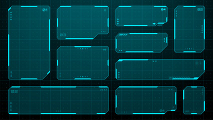 Fototapete - Set of HUD UI element frames. Text boxes in abstract tech style. cyberpunk style. hi-tech design. Modern technology banners. Vector graphics. game interface elements. sci-fi frames