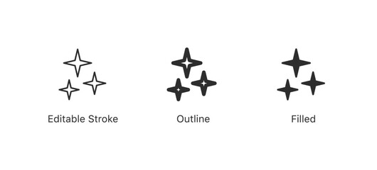 Sparkle stars icon set. Shine icons for app user interface and web elements. editable stroke icon