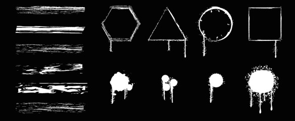 Poster - Abstract patterns of paint drips and shapes on black background showcasing creativity and artistic expression.