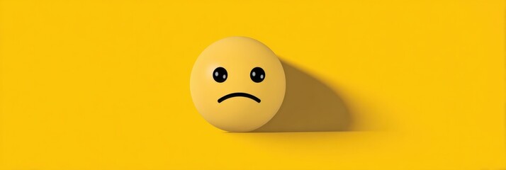 Fototapete - Sad Emoji With Error Shadow Layout on a Soft Yellow Background Conveying a Sense of Melancholy and Disappointment