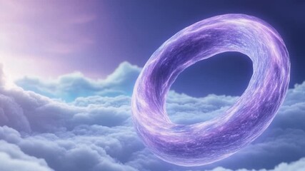 Aufkleber - Ethereal Orb in the Clouds: A mesmerizing, luminous orb hovers serenely amidst a sea of fluffy clouds, bathed in the soft glow of celestial light. Experience tranquility. 