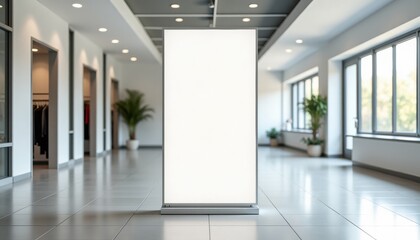 Poster - Blank signage in modern indoor space with large windows  