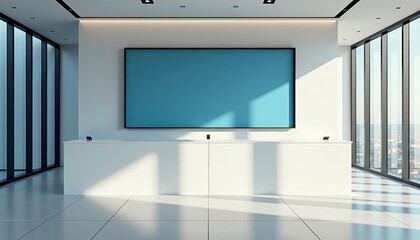 Poster - Modern conference room with panoramic windows and blank screen  