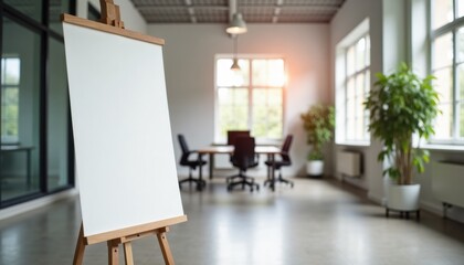Poster - Empty easel in modern office space with natural light and plants  