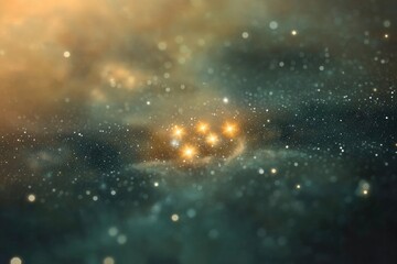 Wall Mural - A mesmerizing cluster of celestial stars shines brightly amidst a swirling backdrop of cosmic dust and ethereal golden light in the infinite cosmos.