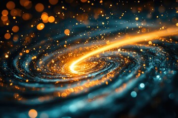 Wall Mural - A swirling galaxy of blue and gold, sparkling with stars and a bright, golden streak through the center.