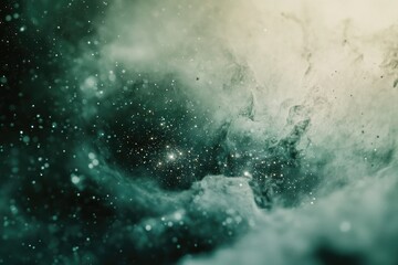 Wall Mural - A captivating image showcases a cluster of stars nestled within a swirling nebula, bathed in ethereal green light, creating a cosmic spectacle.