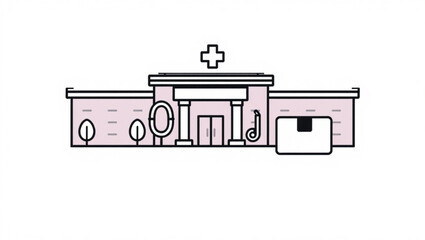 Aufkleber - illustration of a hospital building with a cross on top and trees in front of the facade created wit