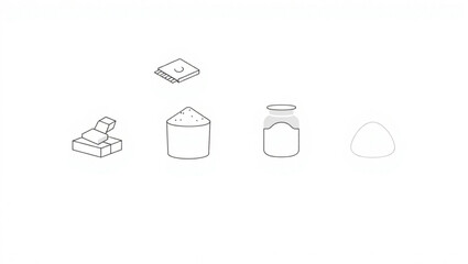 Poster - Illustration of a set of four objects including a jar, a pile, and some blocks in black and white created with generated ai