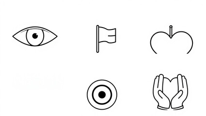 Aufkleber - Outline drawing featuring an eye flag target apple and hands holding a heart in a simple design style created with generated ai