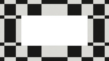 Poster - Black and white checkered frame with a rectangular white space in the center of the design area created with generated ai