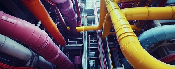 Poster - A vibrant and intricate network of pipes in a modern industrial setting