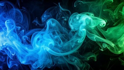 Poster - Abstract smoke plumes swirling with ethereal blue and green hues against a dark background, creating a captivating visual texture.