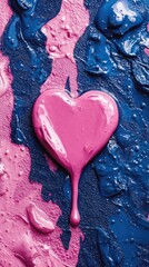 Poster - Pink Heart Shape on Colorful Textured Background of Blue and Pink Paint Drips