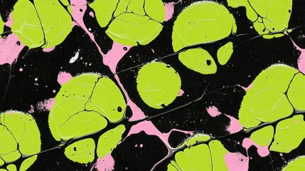 Poster - vibrant abstract art with neon green and pink shapes on dark background